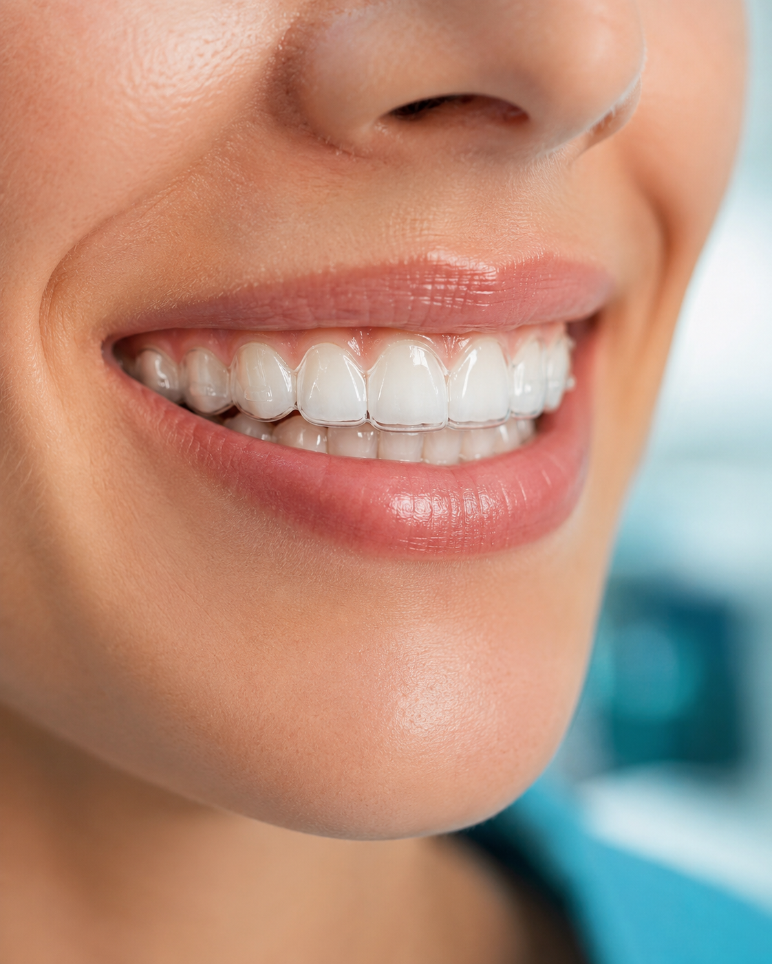 Alinhador Invisalign transparente sobre dentes alinhados